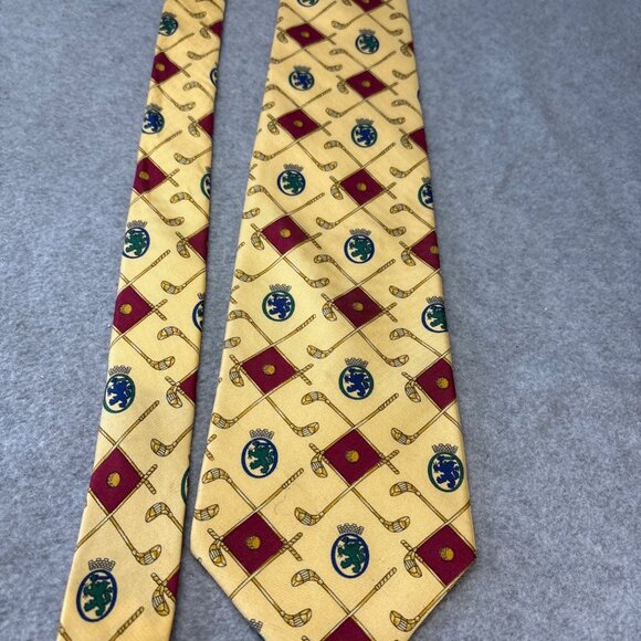 Tommy Hilfiger Golf-Themed Necktie with Crest & Clubs Pattern 3.75" Wide - Picture 1 of 6
